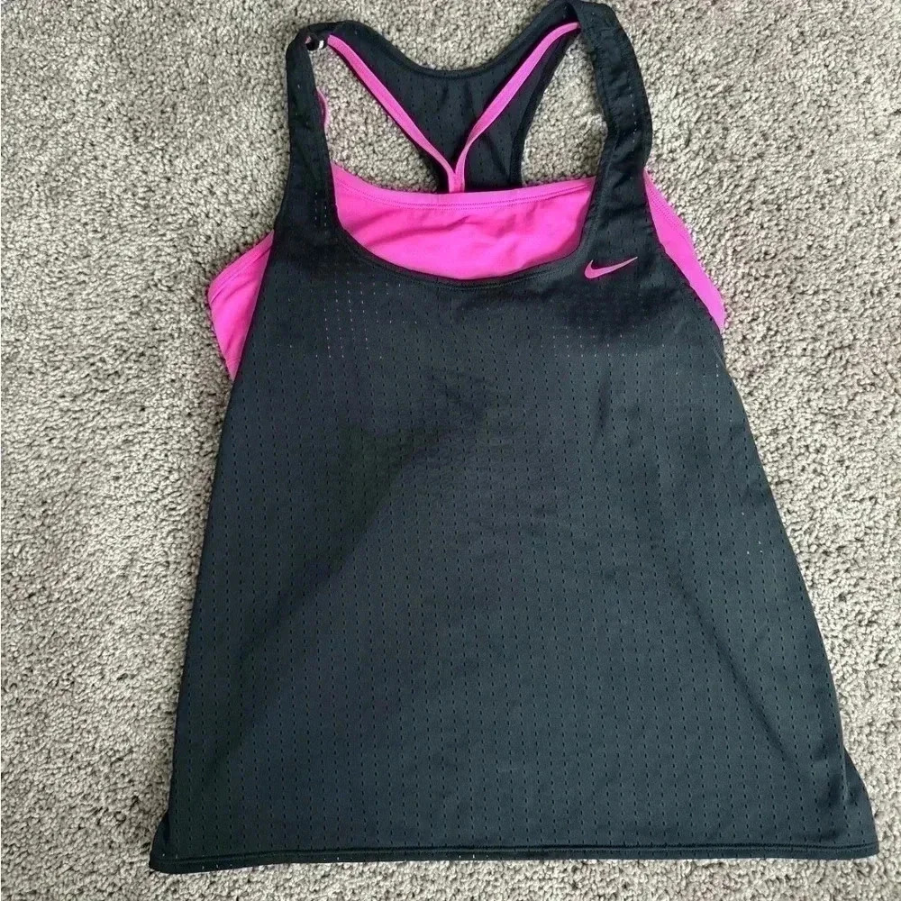 Nike Women's Black and Pink Tank Top
